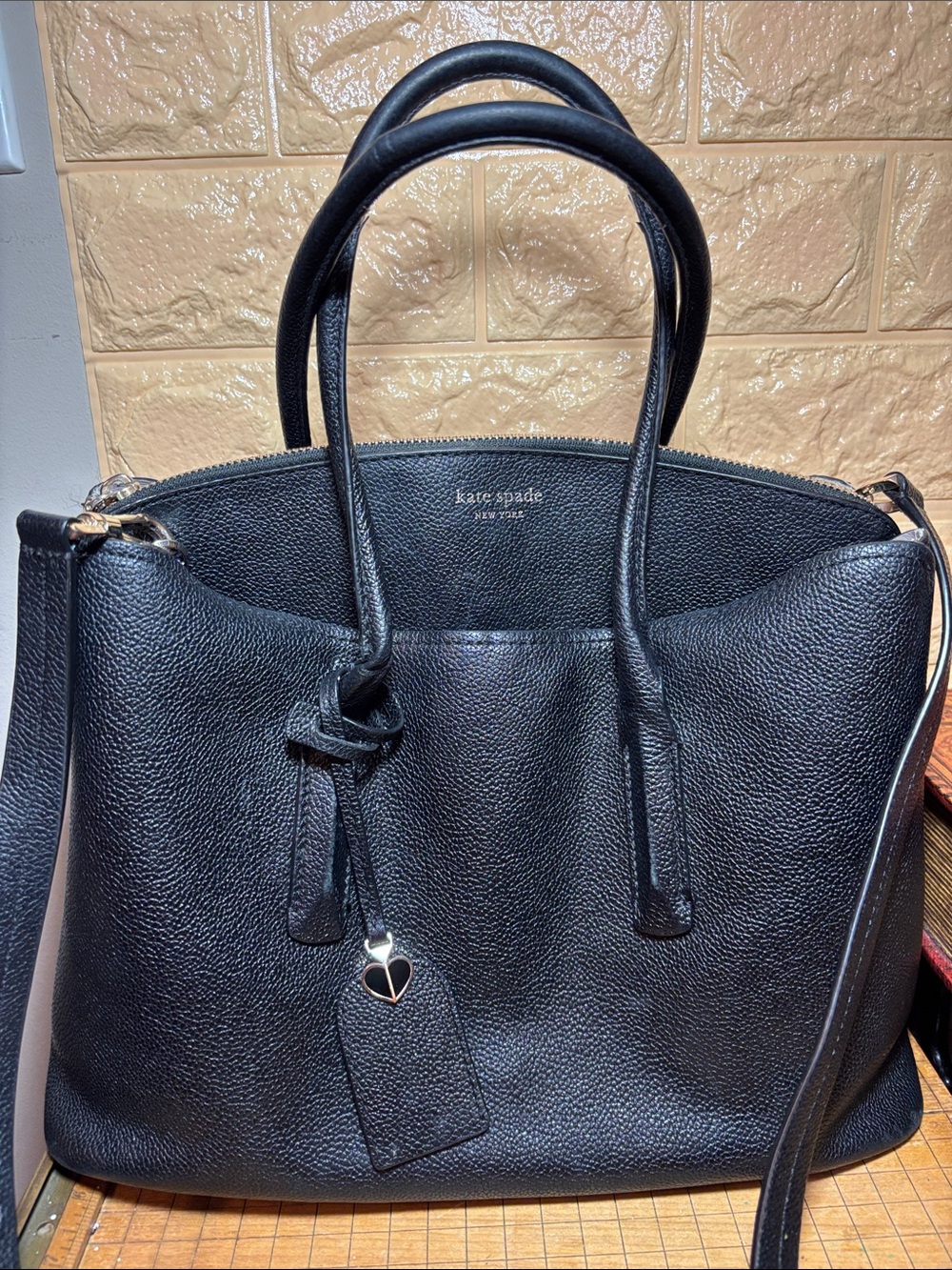 kate spade Black Pebble Leather Tote with Heart Charm - Picture 16 of 17
